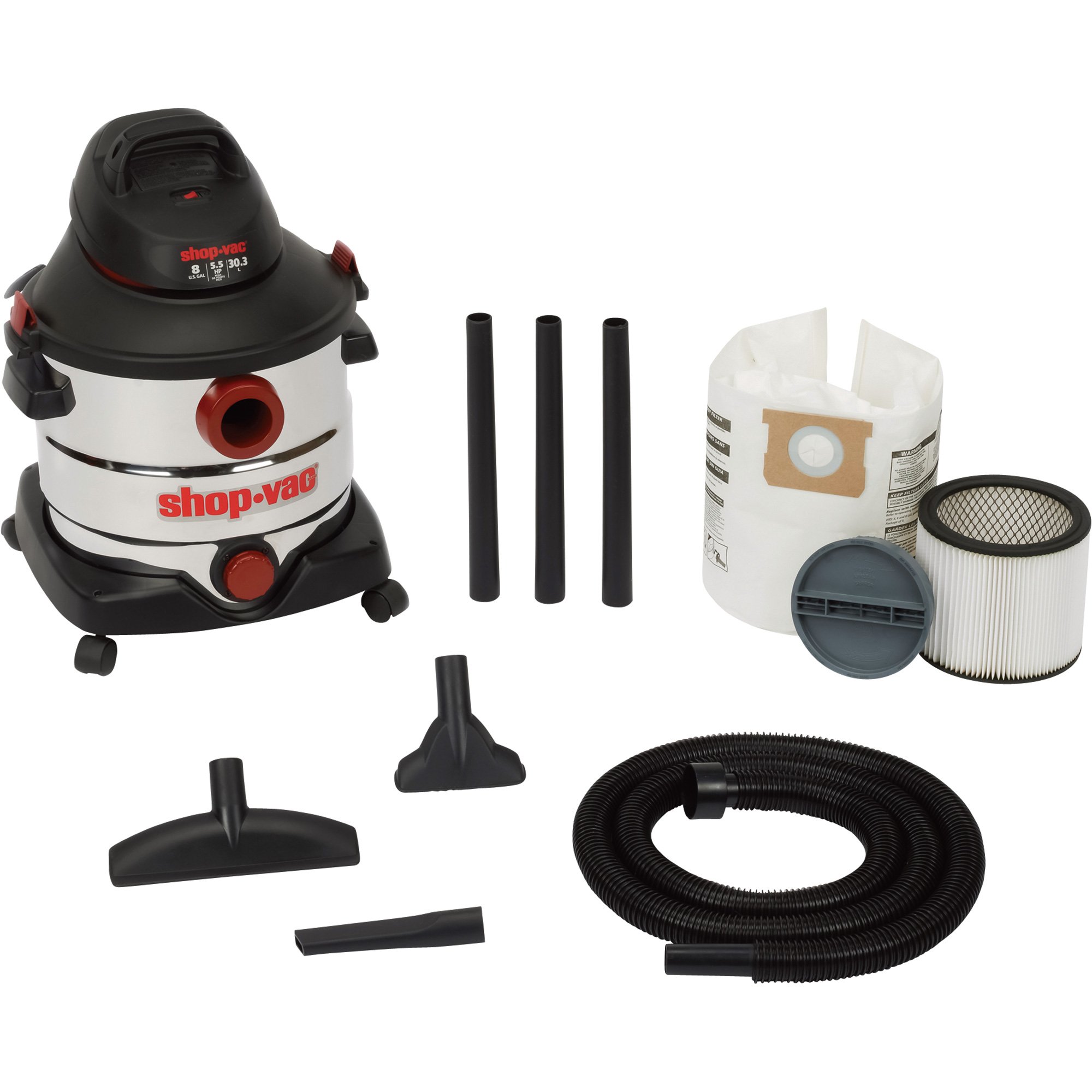 Shop-Vac Stainless Steel Wet/Dry Vacuum — 8-Gallon, 5.5 Peak HP, Model# 5986100